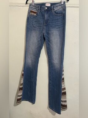 Driftwood Blue Denim Jeans with Knit Panel Flare